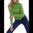 thumbnail image 2 of Suéteres Acanalados para Mujer, Lindos Suéteres de Punto de Cuello Alto, Ajustados y Cálidos Verde un Tamaño, 2 of 9