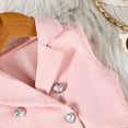 thumbnail image 4 of Girls 2 Piece Outfits Pleated A-Line Skirt Set with Belt and Sleeveless Double Button Down Lapel Neck Vest Summer Clothes Pink 4-5Years, 4 of 9