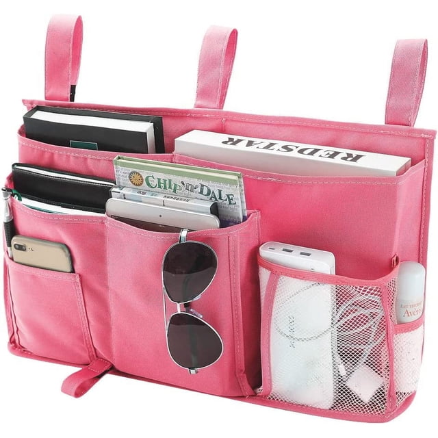 Rosa - 1 x Bolsa de almacenamiento para literas, bolsa de almacenamiento para hamacas, 8 bolsillos, para cama de dormitorio, cama de hospital, cama de campamento, tela Oxford 600D