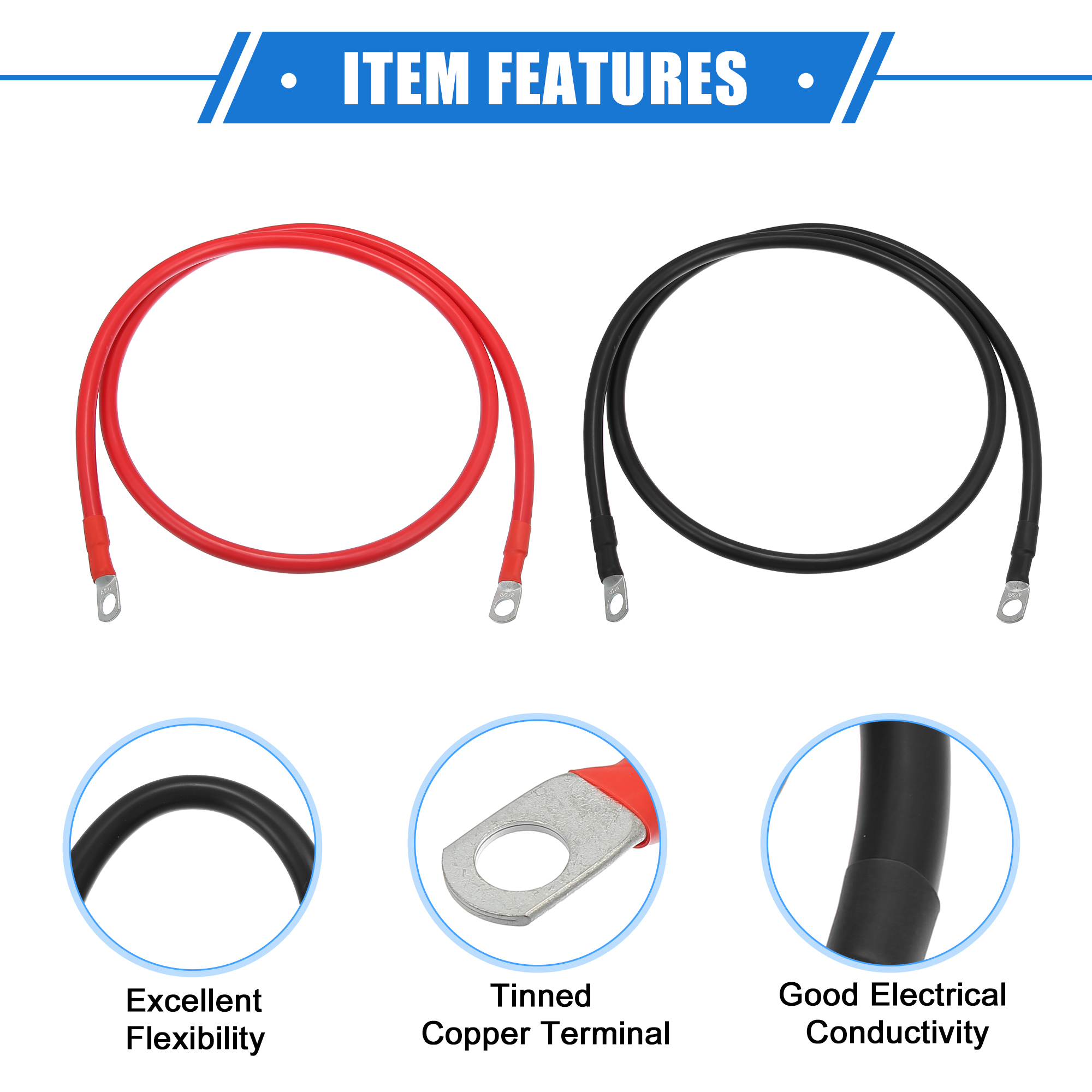 Unique Bargains 1 Pair 4 AWG Gauge 4ft Battery Inverter Cables with 3/8" Ring Universal for Car Vehicle RV Black Red