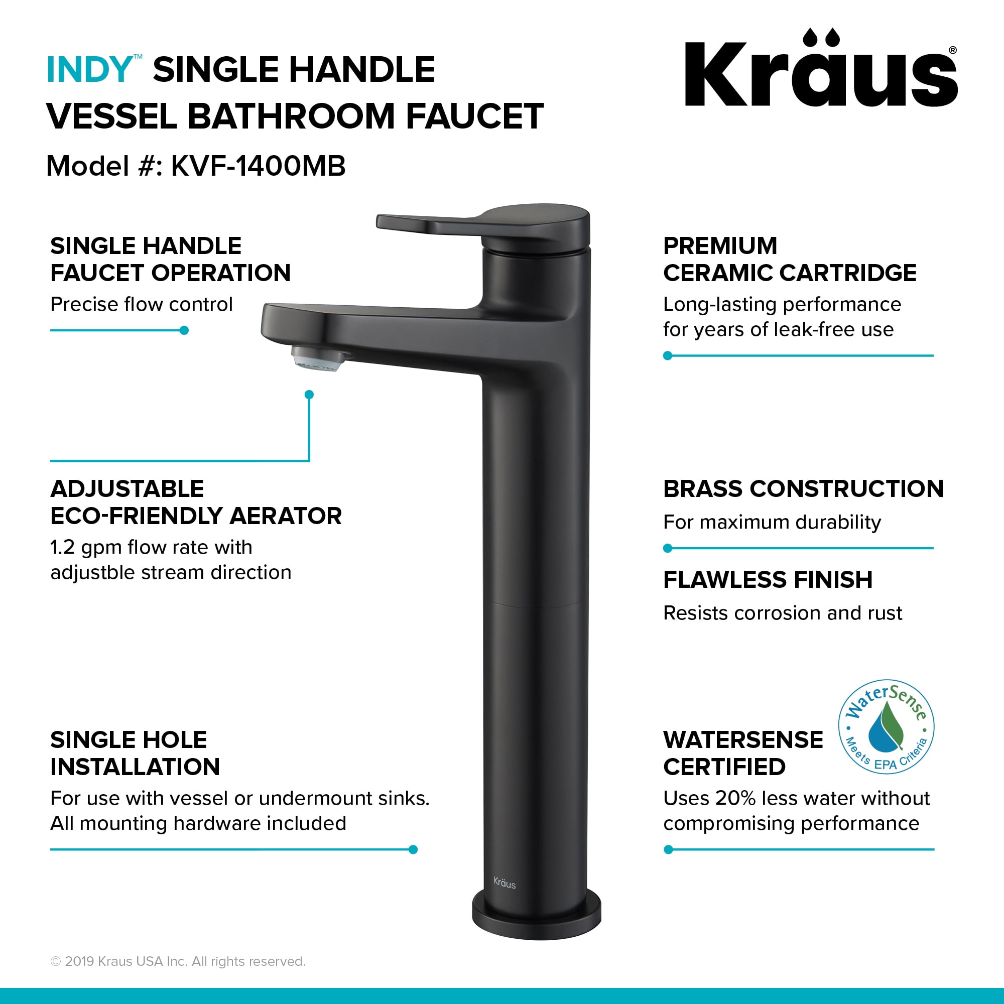 Indy Single Handle Vessel Bathroom Faucet in Matte Black