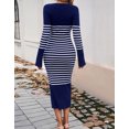 thumbnail image 2 of Womens Striped Boho Midi Bodycon Dress Long Sleeve Slim Fit Maxi Dress Alsol Lamesa, 2 of 6