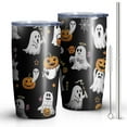 thumbnail image 2 of 20oz Tumblers Black Halloween Ghosts and Pumpkins Stainless Steel Vacuum Insulated Double Wall Travel Tumbler Cups Mug with Lid and Straw,Cleaning Brush for Cold & Hot Drinks, 2 of 7
