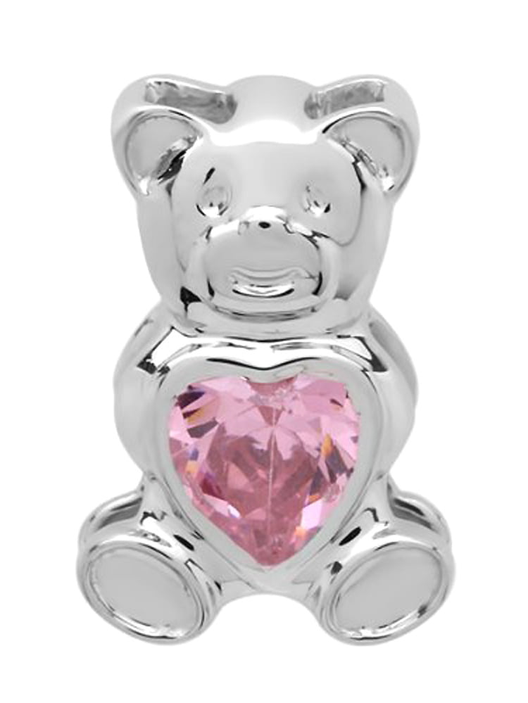Dazzlingrock Collection Ladies Teddy Bear With Pink CZ Cubic Zirconia Pendant Sterling Silver