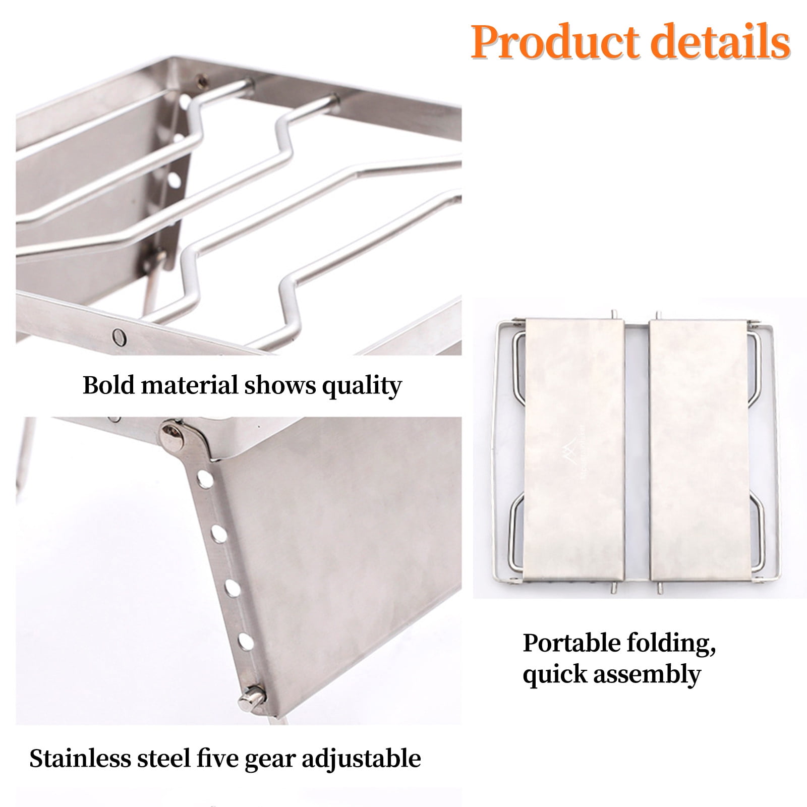 Folding Portable Charcoal Grill with Adjustable Height 5 Levels, Stainless Steel Tabletop Smoker BBQ for Outdoor Cooking Camping Picnics, Portable Grills for Beach Tailgate with Storage Bag