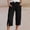 Black, variant on Double Layer Crinkle Linen Blend Capri Pants, Drawstring Elastic Waist Split Cuff Hem Side Pockets Summer Loose Fit Bottoms Army Green M
