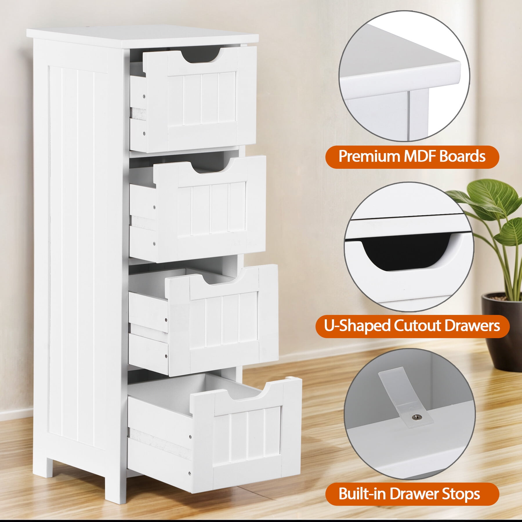 ZenStyle 4 Drawers Narrow Bathroom Storage Cabinet