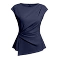 thumbnail image 4 of Women's Crew Neck T-Shirts Short Sleeve Loose Fit Tops Casual Basic Solid Color Tees Navy XL, 4 of 4