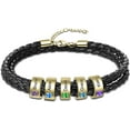 thumbnail image 6 of YUPPOLKR Custom Name Leather Bracelet for Men Personalized Birthstone Bracelet Black Braid Leather Bracelets with 1-9 Names Engraved Customized Gifts for Dad Father Boyfriend, 6 of 7