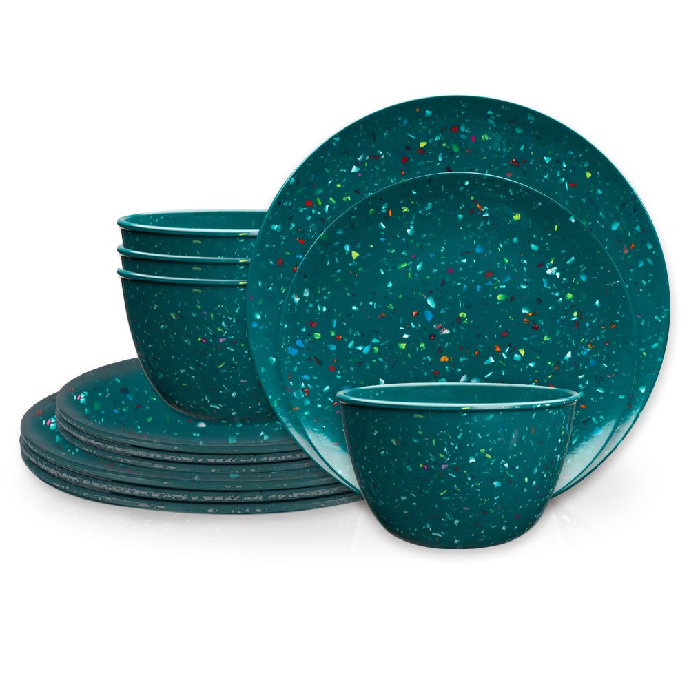 Zak Designs Confetti Dinnerware Set, Peacock, 12piece set Walmart