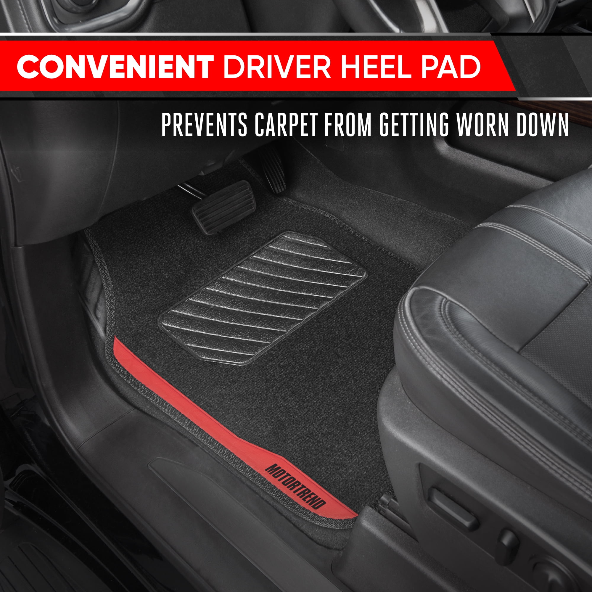 MotorTrend SpeedSeries Carpet Car Floor Mats Set - Universal Fit for Cars, Trucks, SUVs, Vans - Set of 4, Black & Red Car Mats Car Carpet Mats