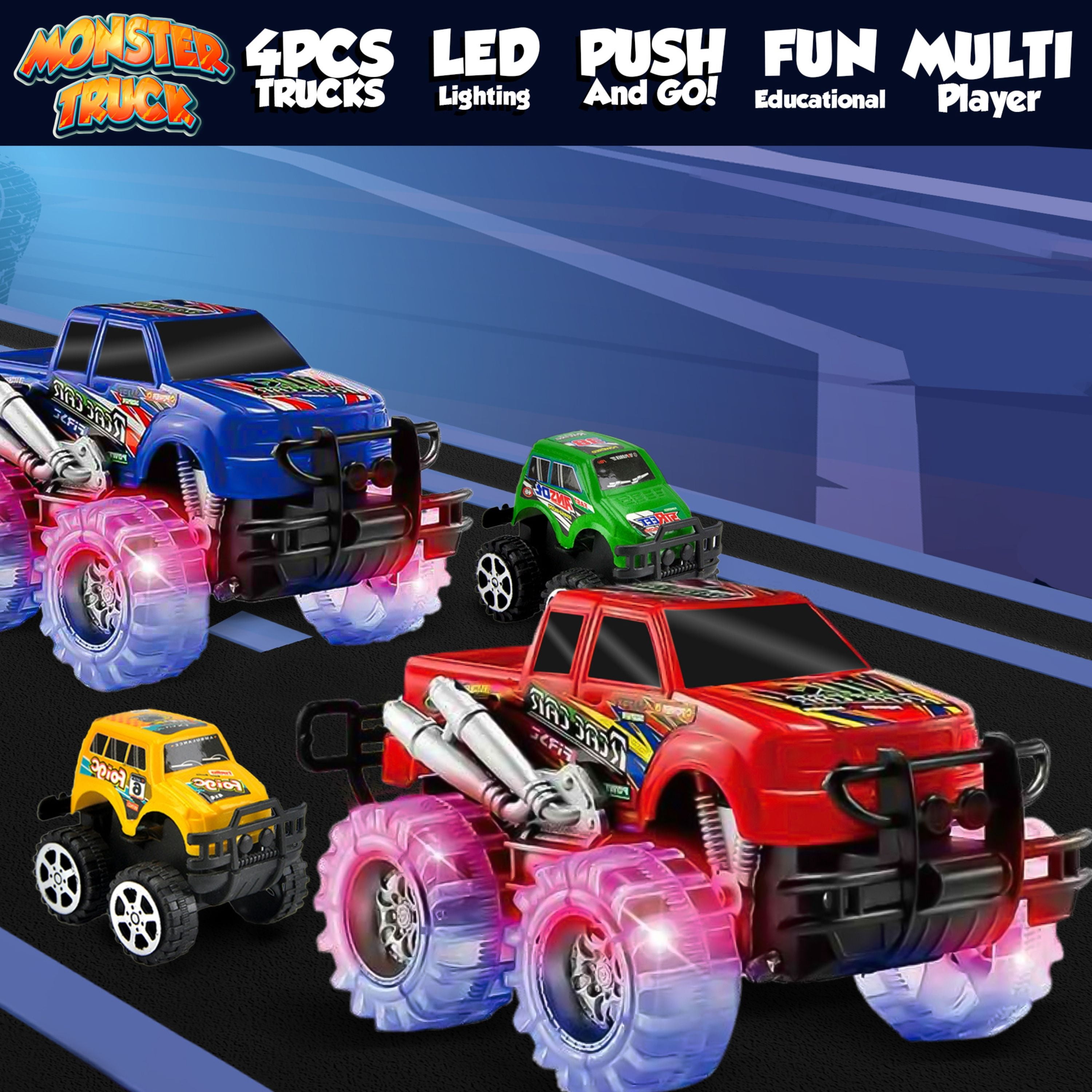 JoyX 4 Pack Light Up Monster Truck Car Toy with LED Tires