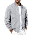 thumbnail image 2 of Rvwovn Men's Faux Suede Bomber Jacket Full Zip Stand Collar Casual Fall Winter Outerwear with Pockets, 2 of 7