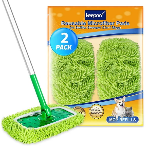 Keepow Reusable Wet Pads Refills Compatible with SwifferSweeperMop (2 Pack)