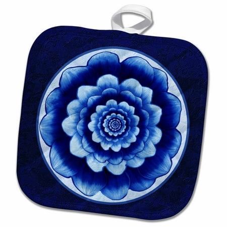 

3dRose Pastel blue and cobalt fantasy mandala flower on royal blue background - Pot Holder 8 by 8-inch