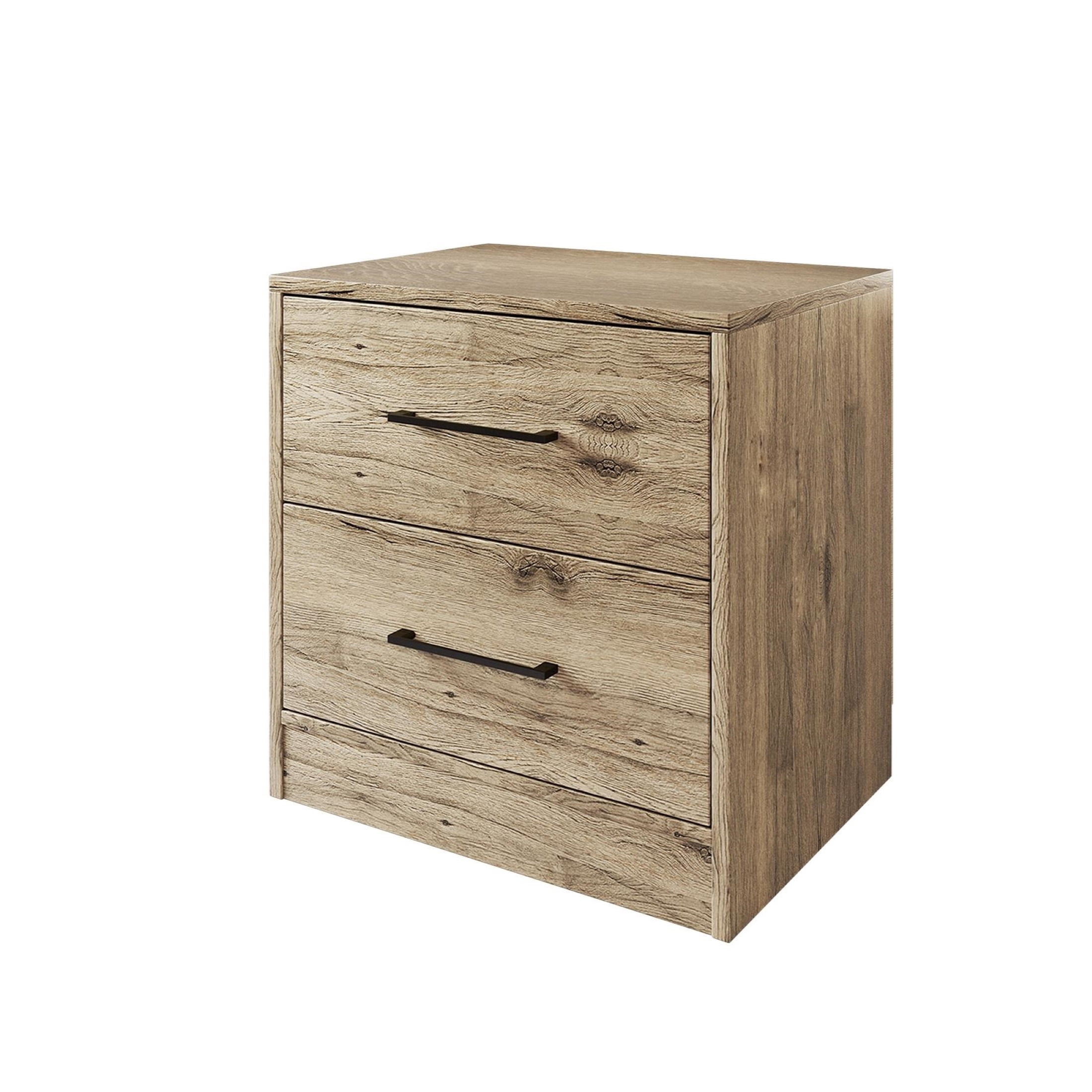 Castle Place Minimalist 2 Drawer Wooden Nightstand, Light Oak