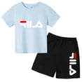 thumbnail image 3 of Conjunto de 2 piezas de camiseta y pantalones cortos con letras de marca de moda de verano para niños y niñas de 3 a 13 años, top informal de manga corta, conjunto deportivo Sunshine, 3 of 5