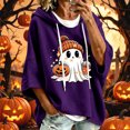 thumbnail image 2 of Womens Hoodies Halloween Casual Ghost Print 3/4 Sleeve Festive Party Pullover Sweatshirt Tops Fall Winter Warm Outfit Purple S, 2 of 5
