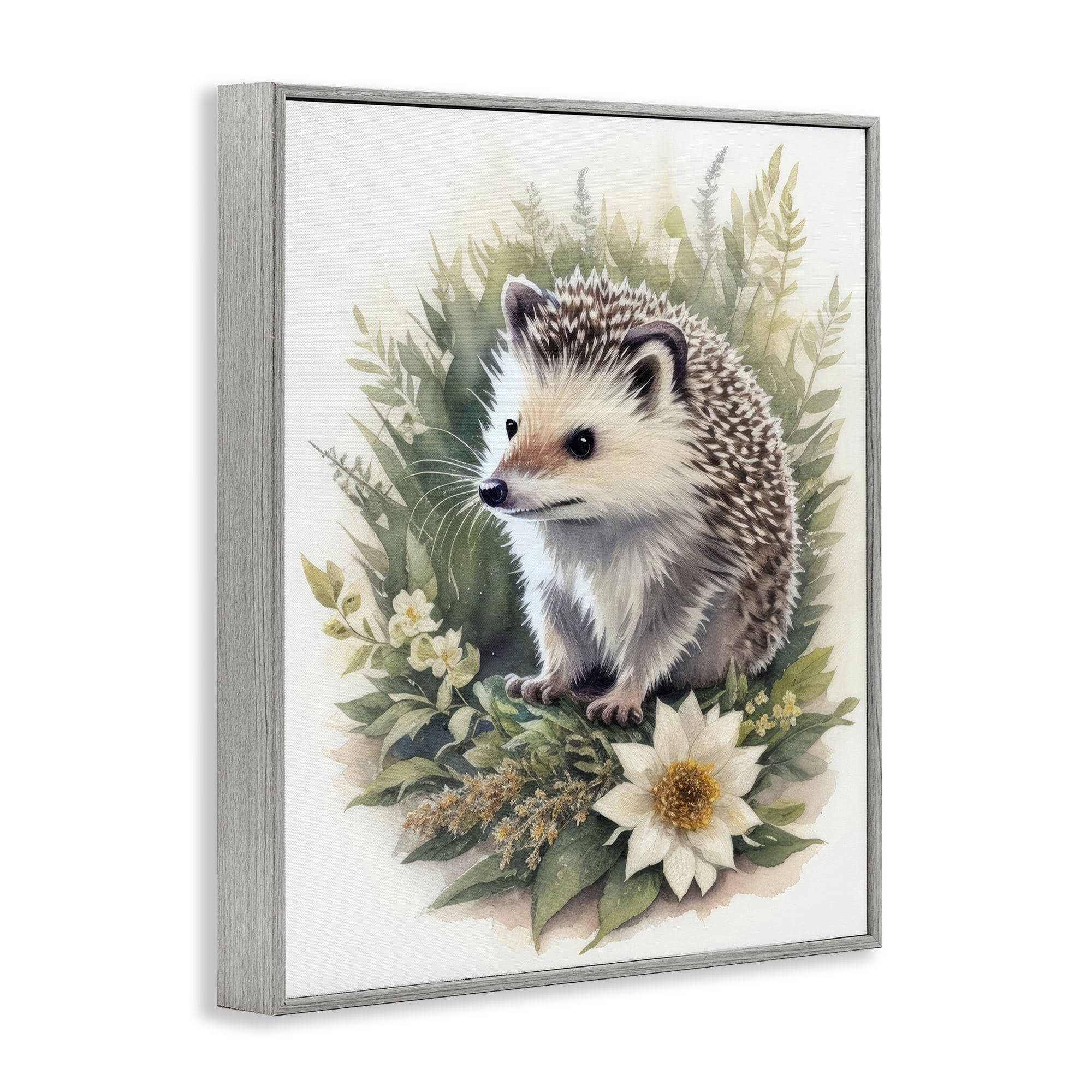 Stupell Industries Hedgehog & White Flower Animals & Insects Painting Gray Framed Art Print Wall Art, 24 x 30