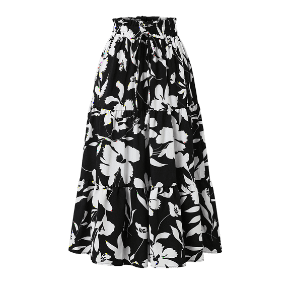 Women's Elegant High Waist Floral Maxi Skirt A-Line Full Length Skirt for Casual & Formal Occasions