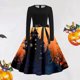 thumbnail image 1 of Vestido Estilo Camiseta Retro Con Estampado de Halloween Para Mujer | Casual, Manga Larga, Cuello Redondo, 1 of 3