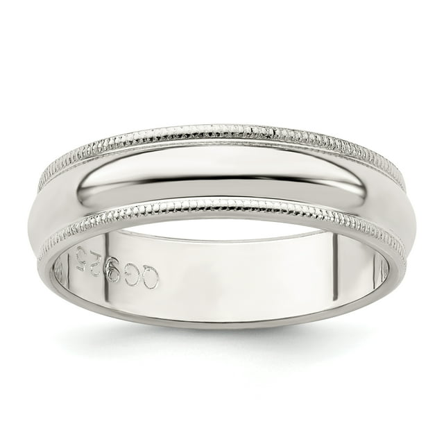 925 Sterling Silver 5mm Half Round Milgrain Size 5.5 Band Ring