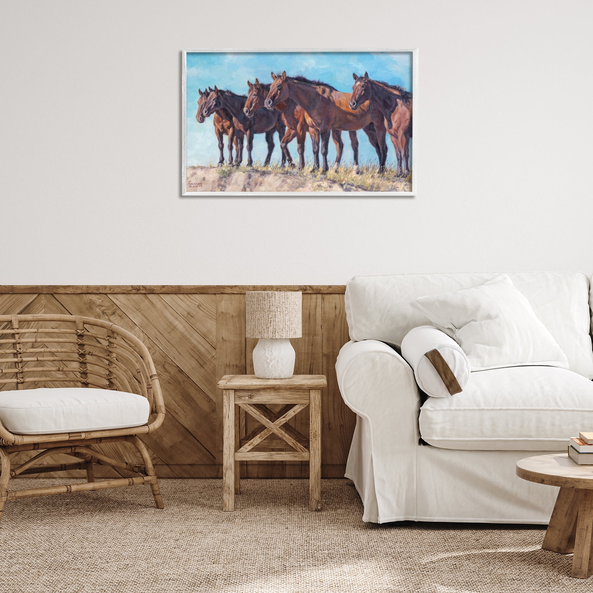 Stupell Industries Horse Herd Overlooking Desert Animals & Insects Painting White Framed Art Print Wall Art, 30 x 20