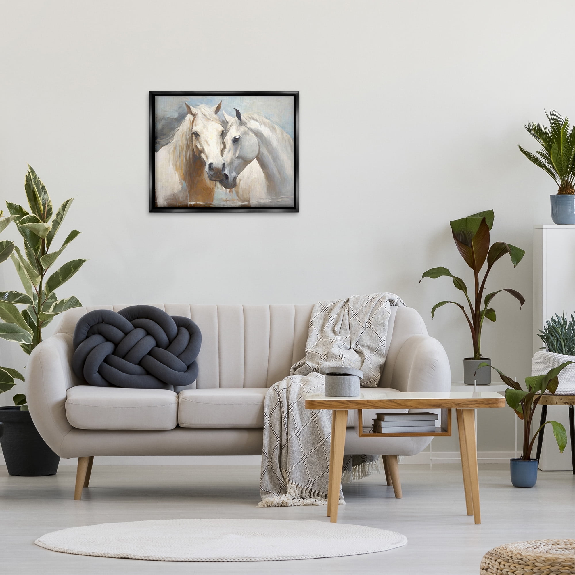 Stupell Industries White Country Horses Animals & Insects Painting Black Floater Framed Canvas Art Print Wall Art, 31 x 25