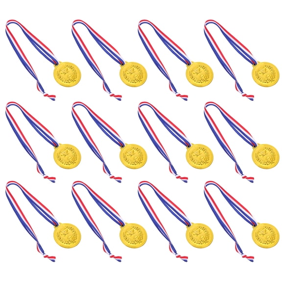 BESTOYARD 12Pcs Golden Creative Sports Medals for Contests Award Medals with Hanging Lanyard