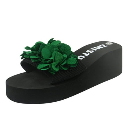 

ZMHEGW Women s Flower Outdoor Fashion Leisure Beach Wedge Slip On Slippers Shoes