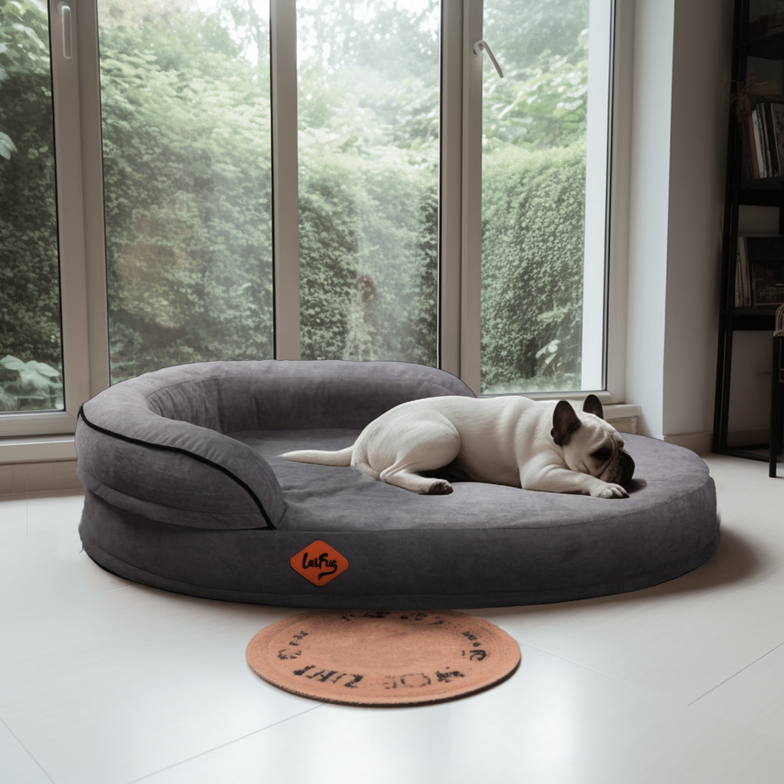Laifug Memory Foam Oval Dog Bed (31x21x7Inches, Dark Gray), Orthopedic Dog Bed for Dogs with Durable Waterproof Liner & Removable Washable Cover & Nonskid Bottom