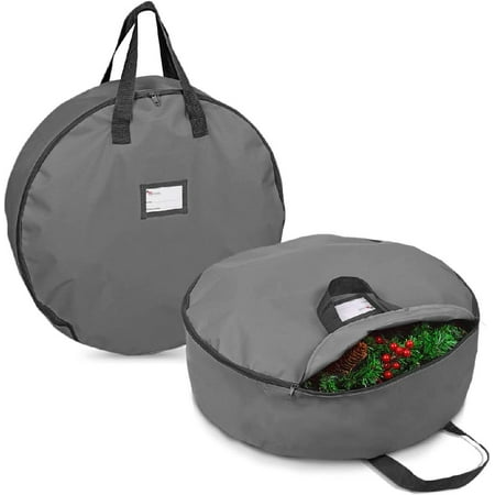

Christmas Wreath Storage Bag - 2 Pack Artificial Wreath Container 36 X8 - Garland Holiday Xmas Wreaths Holder - Sturdy Handles - Inner Straps - Card Slot Dual Zipper Strong Oxford (36 Inch Gray)