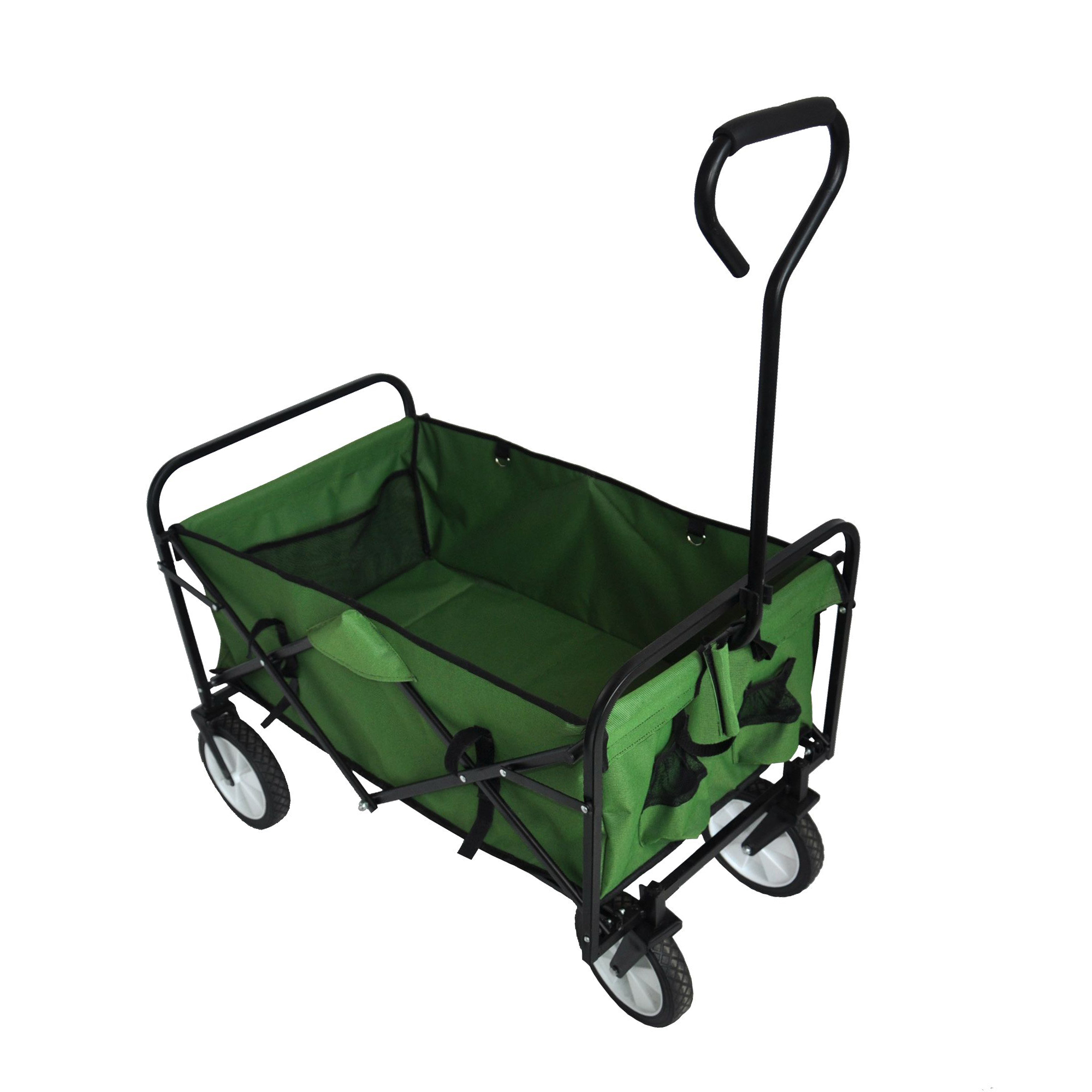 Beach Wagons with Big Wheels for Sand, Sturdy Steel Frame Collapsible Wagon, Foldable Wagon, Grocery Wagon with 3 Side Storage Bags, 2 Mesh Cup Holders, Elastic Rope, Adjustable Handle, Green, Q3808 - image 3 of 12