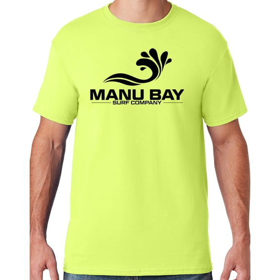 Mens Manu Bay Surf Company BLACK LOGO T-shirt, XL Safety Green