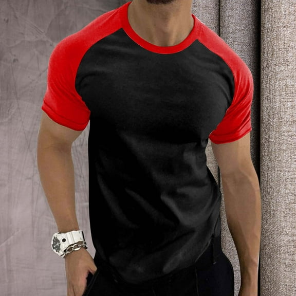 Lroveb Mens Spring Summer Casual Sports Color Block Raglan Sleeves Round Neck T Shirt Mens Top