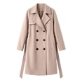 thumbnail image 4 of Vixolx Womens Long Pea Coat Classic Notched Lapel Double Breasted Wool Blend Coat with Tie Belt Side Pockets Winter Casual Office Warm Outerwear, 4 of 8
