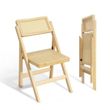 Ktaxon 2 Piece Rattan Folding Chairs, Straight Arm Modern Mid-Century Dining Chairs, Outdoor Rubberwood Chairs for Patio, Indoor, Bedroom, Living Room, Reading Room, Dining Room Kitchen, Yellow