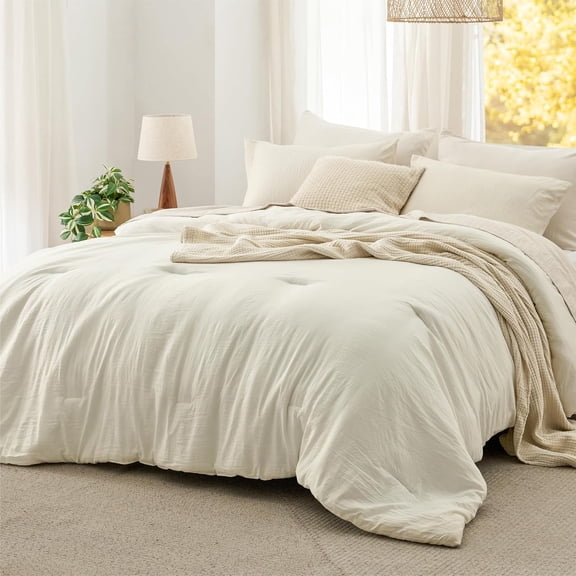 King Comforter Set, Ivory Soft Prewashed Bedding for All Seasons, 3 Pieces GentleSoft ™ Bed Set, 1 Lightweight Comforter (104"x90") and 2 Pillowcases (20"x36")