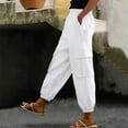 thumbnail image 2 of VEKDONE Womens Tapered Pants Elastic High Waist Cargo Pants with Multi Pockets Solid Color Casual Straight Ankle Trousers White XL, 2 of 5