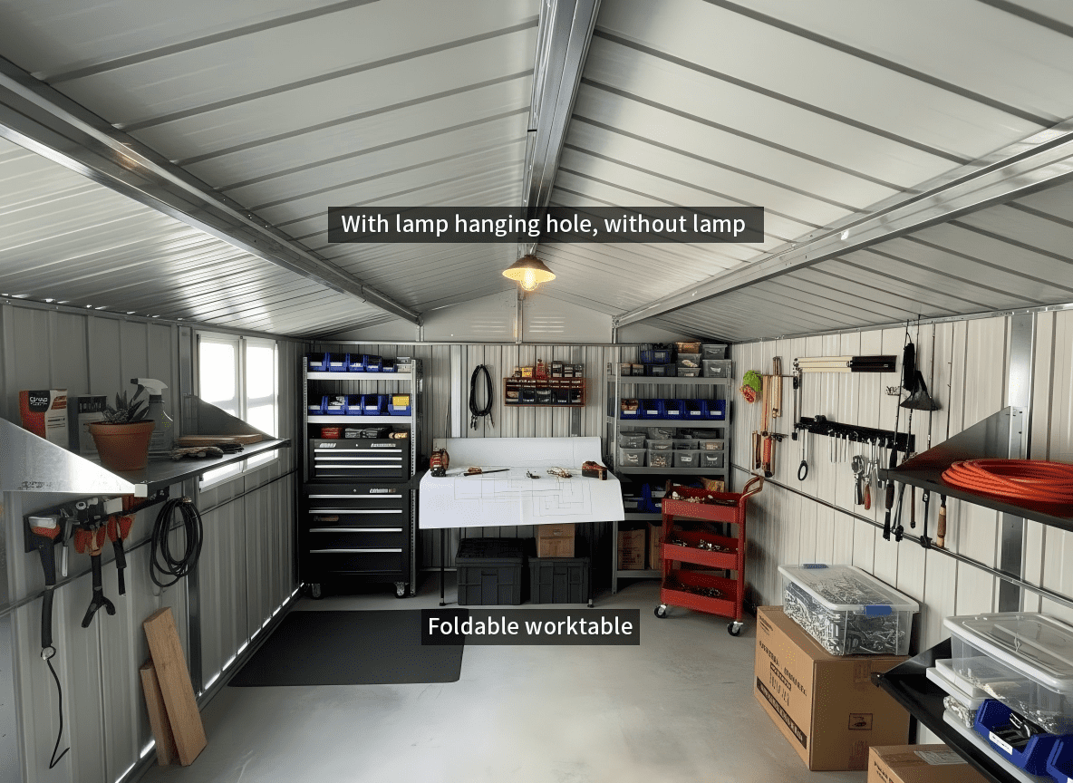 Mintazer 12×10 Ft All-Weather Metal Outdoor Storage Shed with Goods Shelves, Large Garden Tool Storage Building with Window for Backyard Lawn Patio, Brown