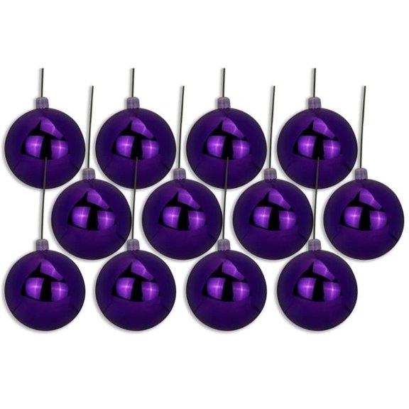 Queens of Christmas ORN-BLKS-100-PU-12PK 4 in. Shiny Ball Ornament with Wire & UV Coating, Purple - Pack of 12