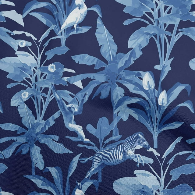 oneOone Rayon Dark Blue Fabric Tropical Animal Craft Projects Decor Fabric Printed By The Yard 56 Inch Wide