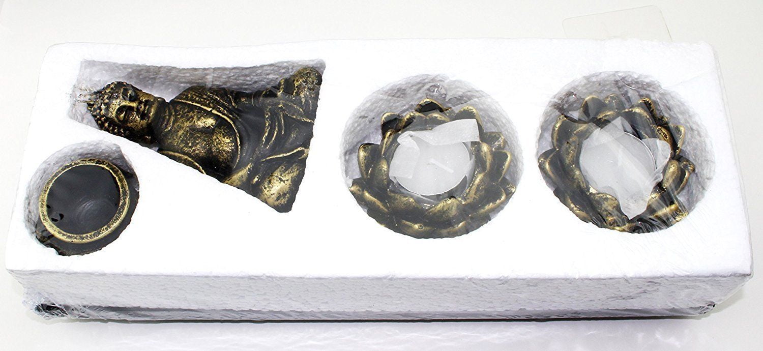 Feng Shui Tabletop Zen Garden Buddha Rock Sand Lotus Candle Incense Burner