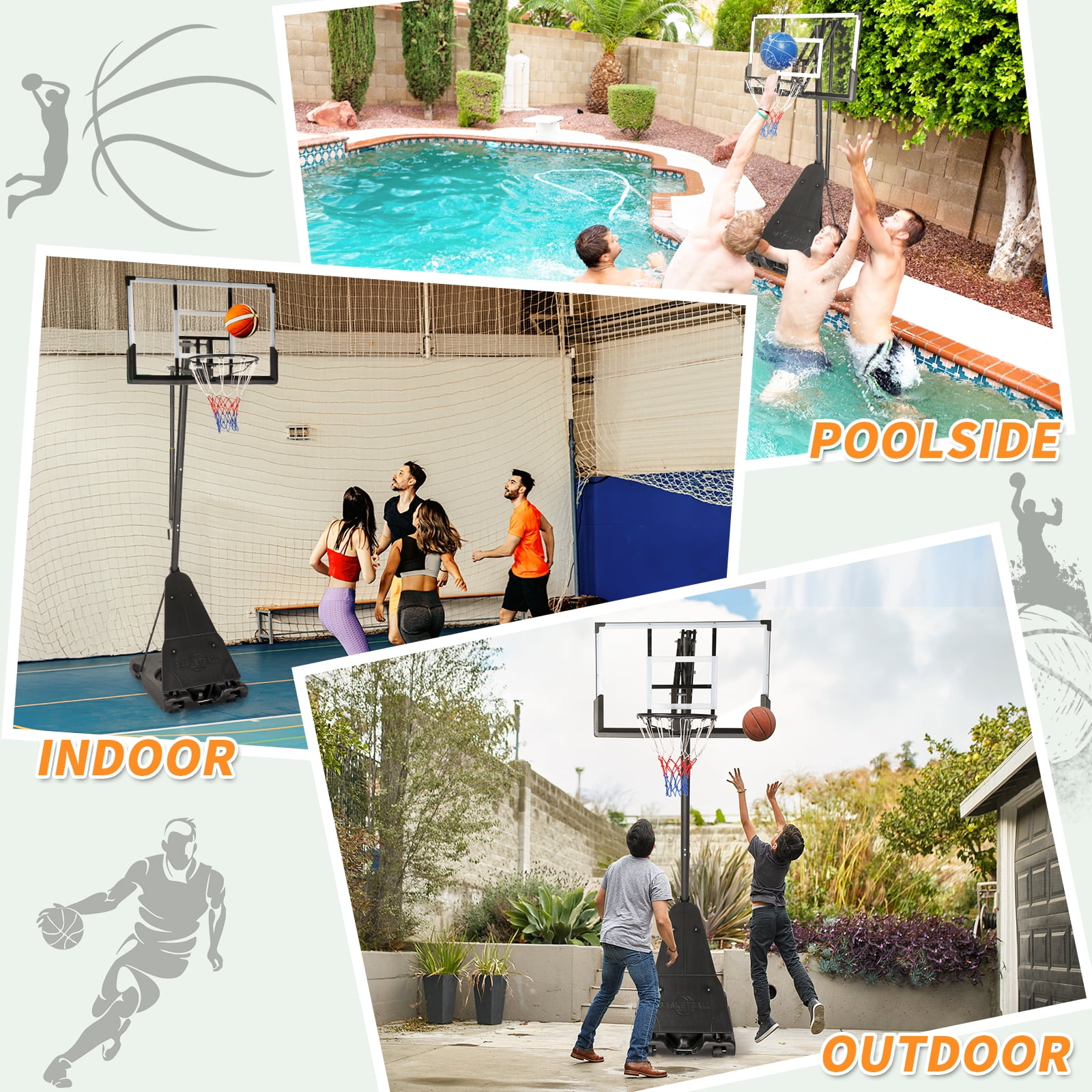 Ktaxon 44in 5.3-10ft Portable Adjustable Portable Basketball Hoop Outdoor