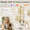 thumbnail image 5 of SOUYIE Smart Rotating Heated Towel Rack for Bathroom, 90W Electric Towel Warmer with Swivel Bars, 1-24H Timer, 115℉-155℉, Wi-Fi App Control, Low Carbon Steel, IPX5, Plug-in/Hardwired, Gold, 5 of 9