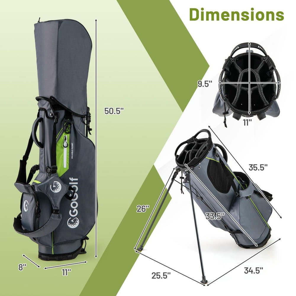 Resenkos Lightweight Golf Stand Bag with 8-Way Divider & 5 Pockets - Gray