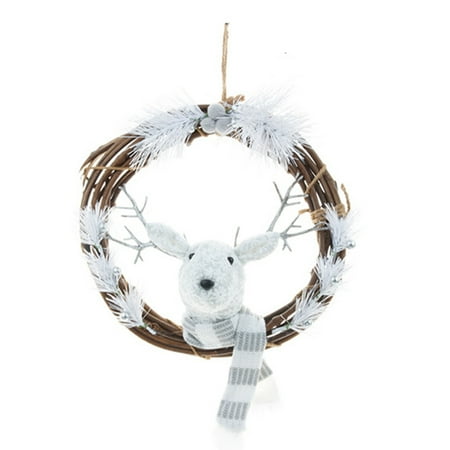 

GadgetVLot 27cm Silver White Snowflake Embroidered Fabric Elk Cane Ring Christmas Tree Pendant