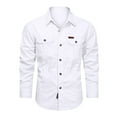 thumbnail image 3 of Bcfgryg Men's Solid Colour Autumn Long Sleeved Button Down Shirt Outdoor Casual Style Shirt Big and Tall Shirts White XL, 3 of 3