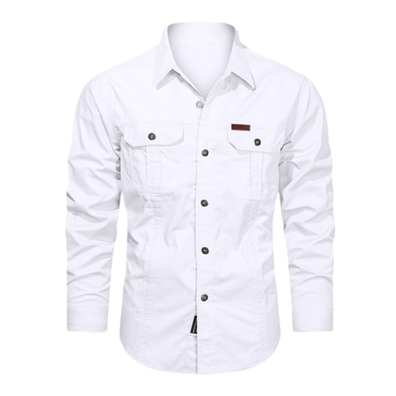 JAJAHO Men's Long Sleeve Work Shirt Button Down Solid Color Fall Business Shirts Outdoor Pockets Collared Casual Versatile Tops