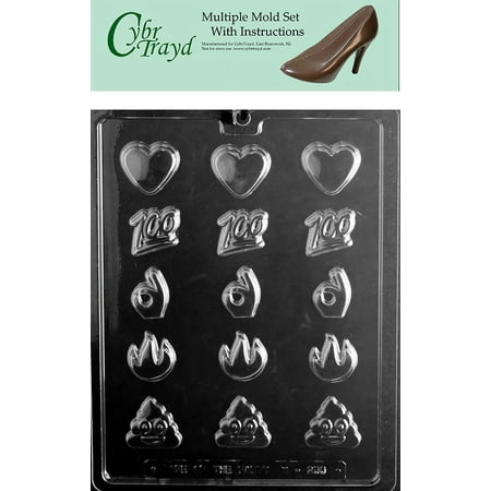 Assorted Bite Size Emojis Chocolate Candy Mold with Exclusive Cybrtrayd Copyrighted Molding Instructions, Pack of 6